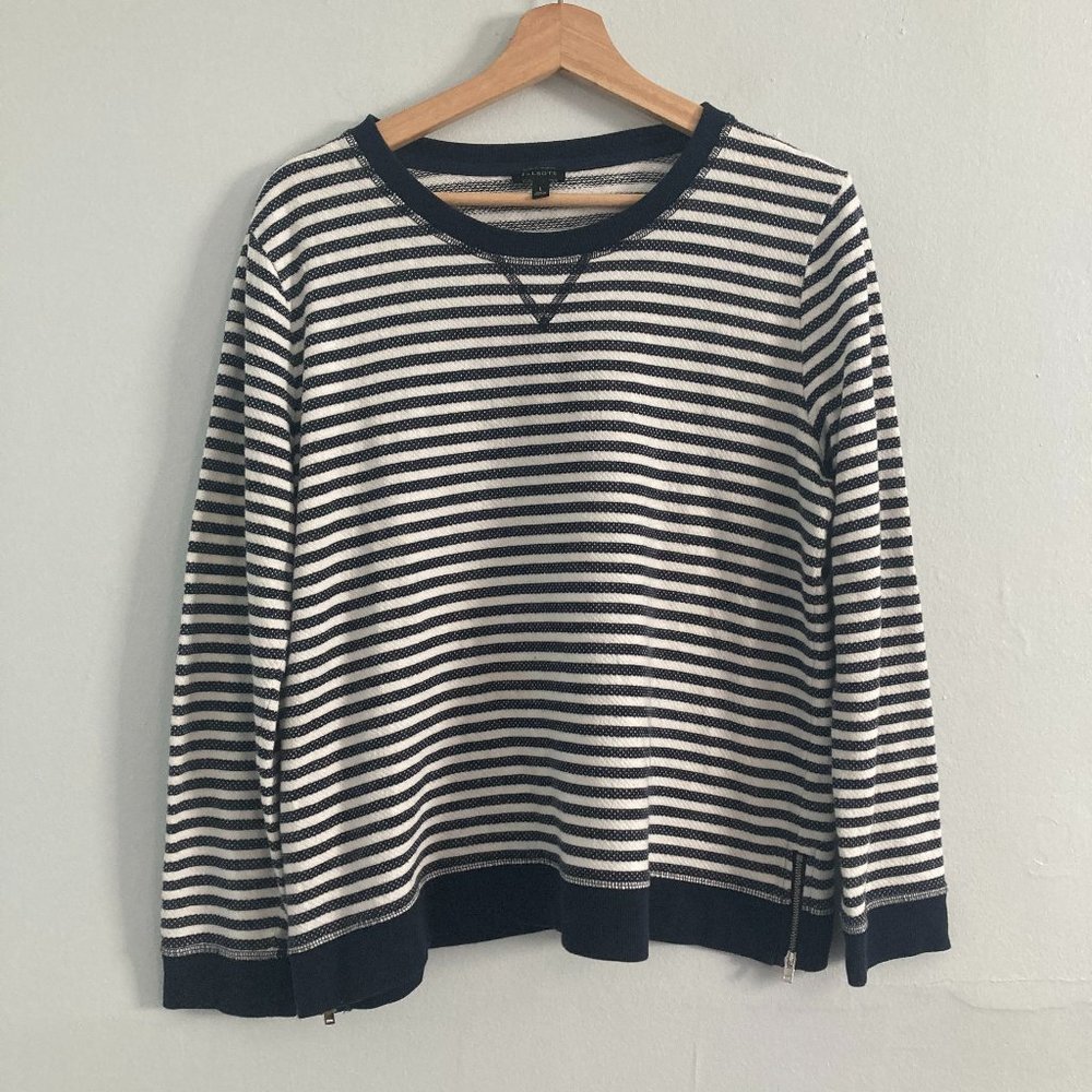 Talbots Sweatshirt Sweater Tunic Top Blue White Stripe Women's L Zipper Detail